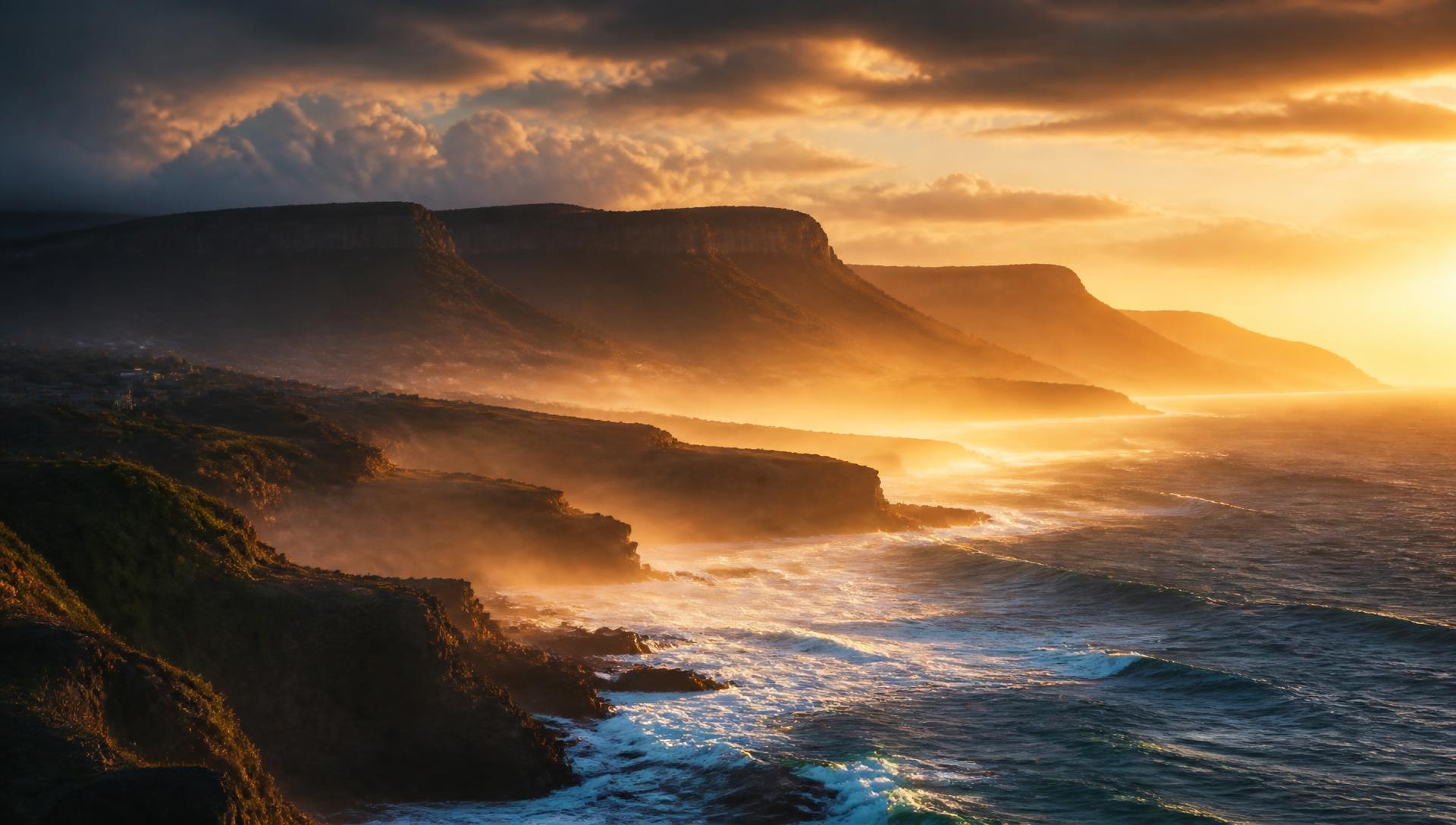 Sunrise over the Wollongong escarpment and coastline
